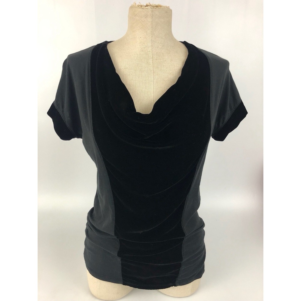 Calvin Klein Black Velvet & Silk Blend Blouse Top Cowl Neck Size‎ Small READ